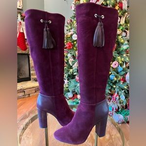 WHBM 9.5 burgundy suede and leather knee length boots